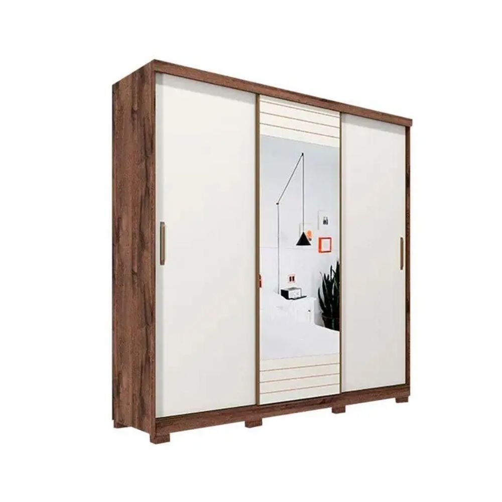 Guarda Roupa Panan Buzios Slide Glass 3 Portas Cacau