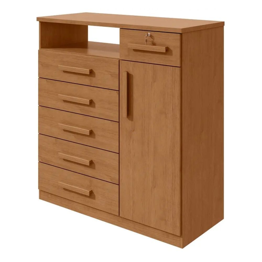 Cômoda Lopas Da Vinci 6 Gavetas 1 Porta Amêndoa Clean