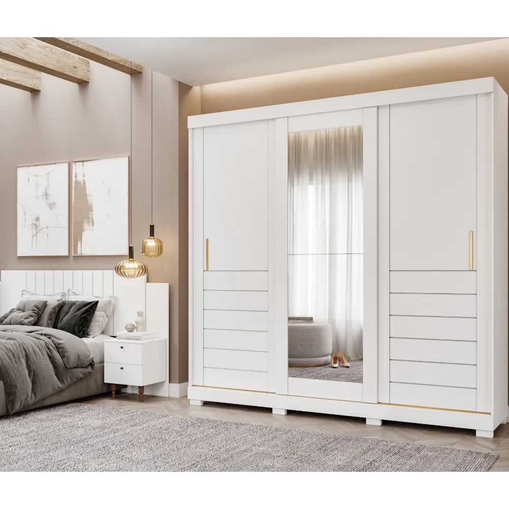 Guarda Roupa Panan Cecília 3 Portas com Espelho - Branco