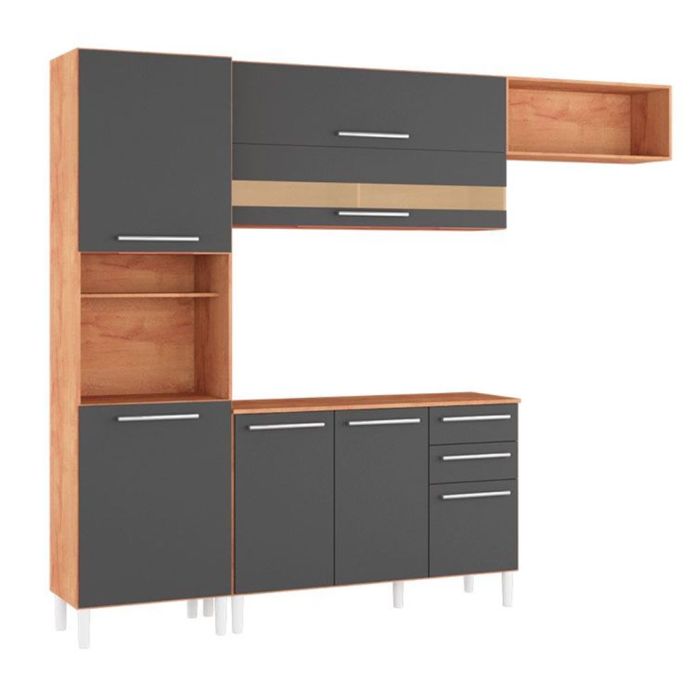 Cozinha Ronipa Carmenere 3 Peças com Balcão Castanho/Chumbo