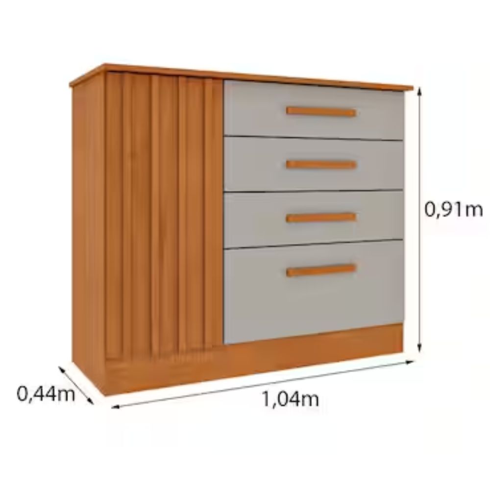 Cômoda Ripada 4 Gavetas 1 Porta Guarani Tcil