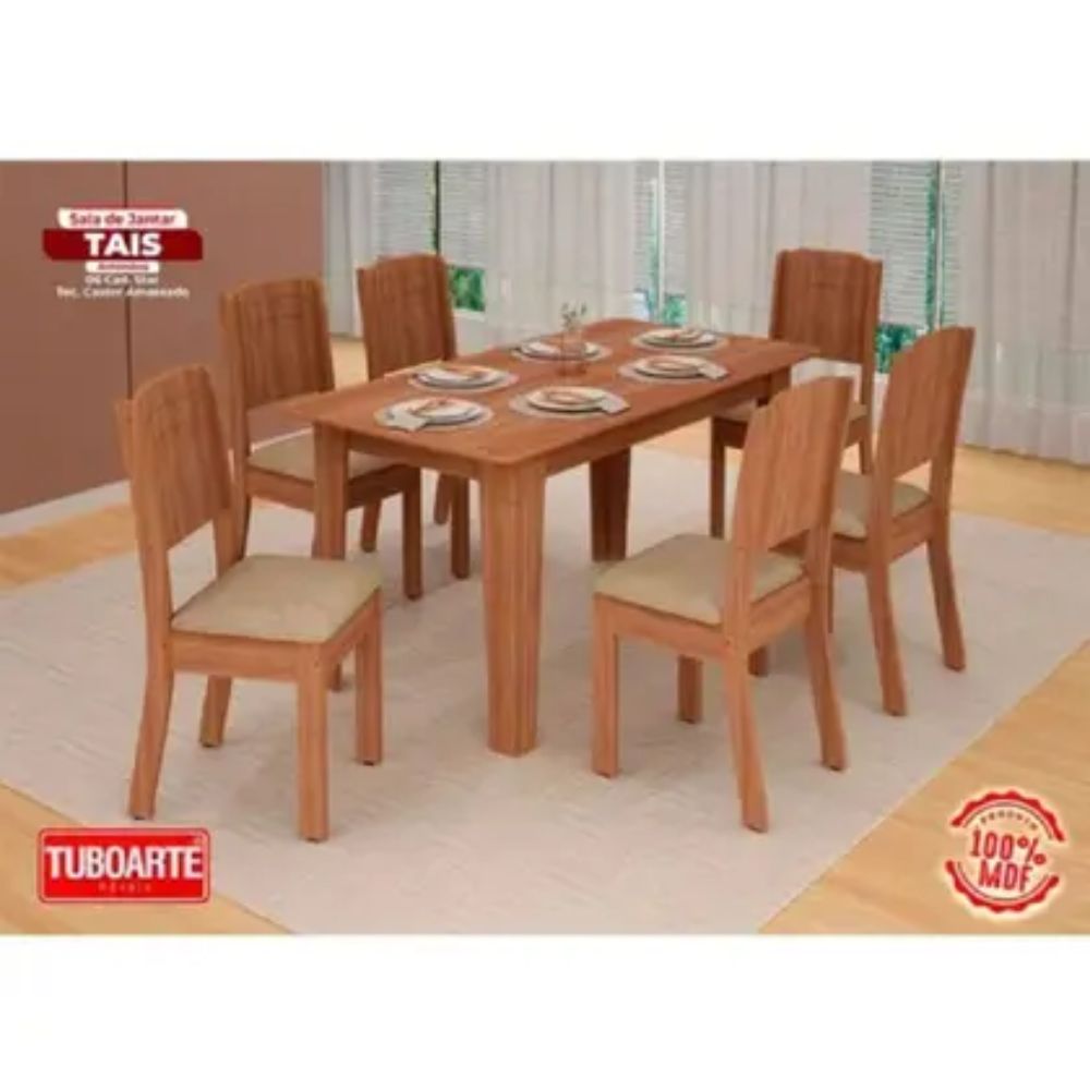 Conjunto de Mesa Tais com 6 Cadeiras Star Tuboarte