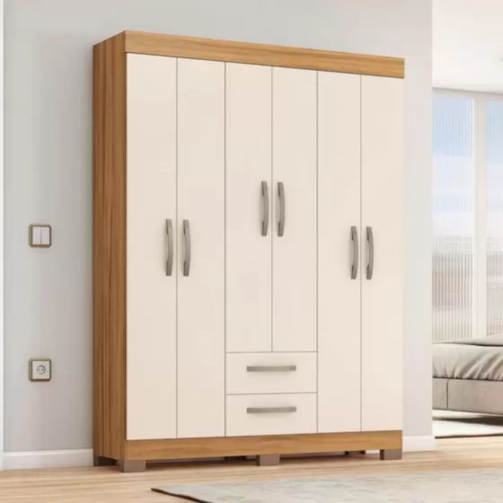 Guarda Roupa Solteiro 6 Portas 2 Gavetas NT 6015 Notável Freijó Trend/Off White TX