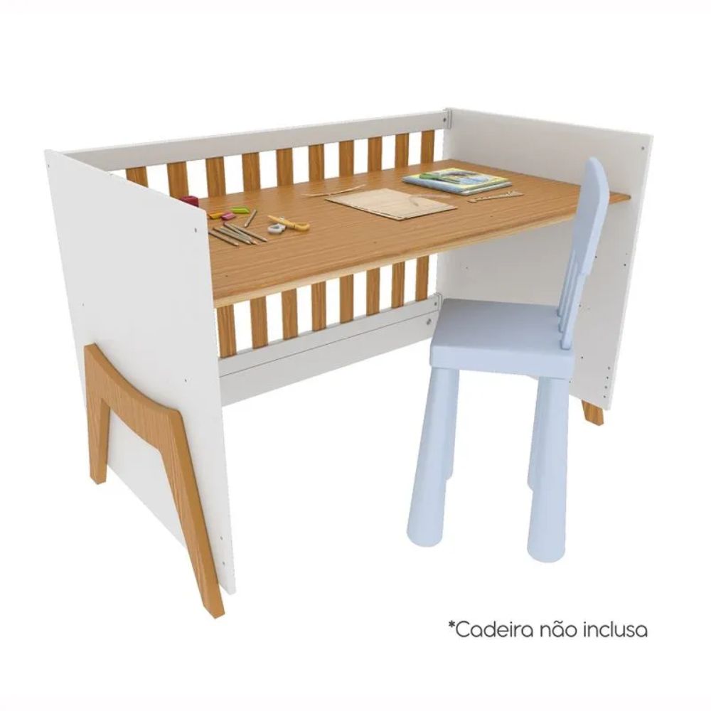 Berço Guti Retrô Branco/Amêndoa Peroba