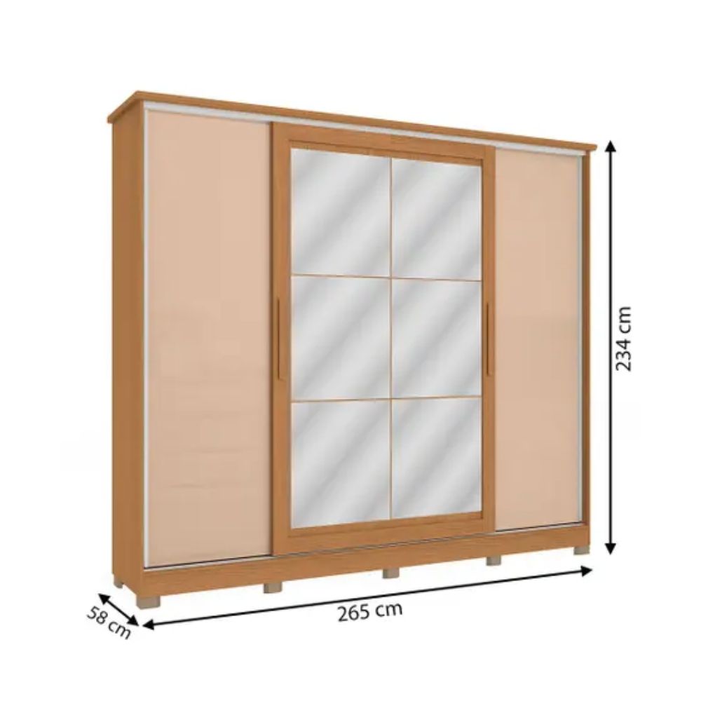 Guarda Roupa Kappesberg 4 Portas Com Espelho Canela/Macadamia