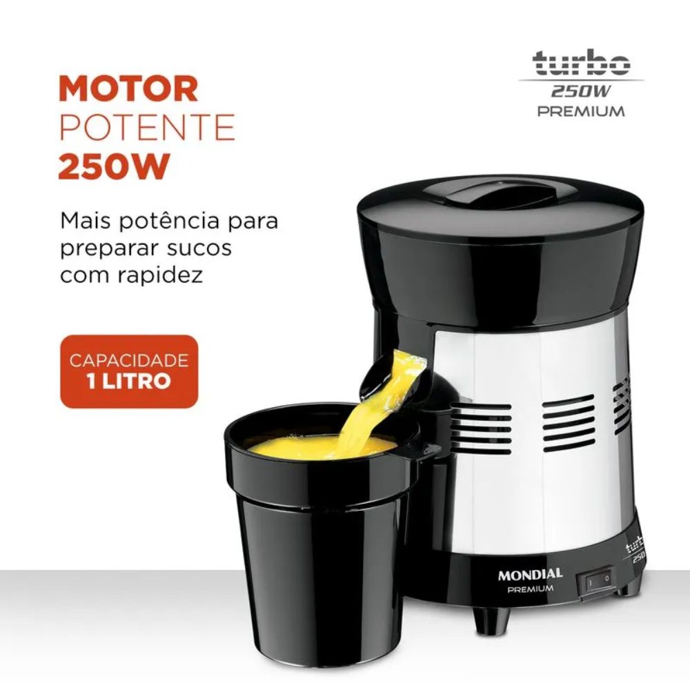 Extrator de Frutas Mondial E-10 Turbo Premium 250W