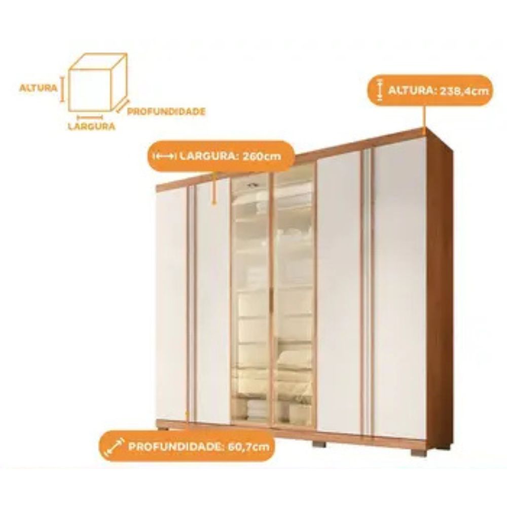 Guarda-roupa Casal 4 Gavetas 6 Portas Caemmun Acacius