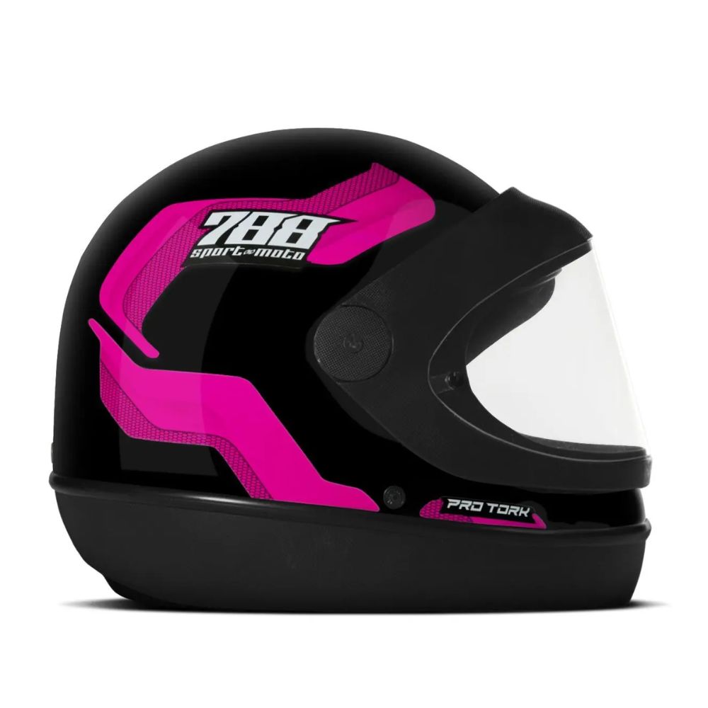Capacete Protork SM Sport 788 CAP-494RS Tamanho 56 Preto Rosa