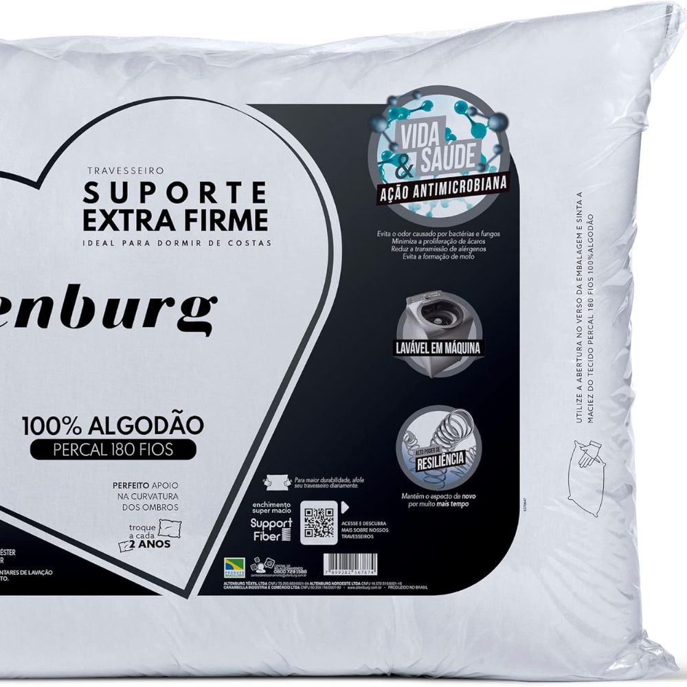 Travesseiro Suporte Extra Firme Altenburg Extra Branco 48x68cm