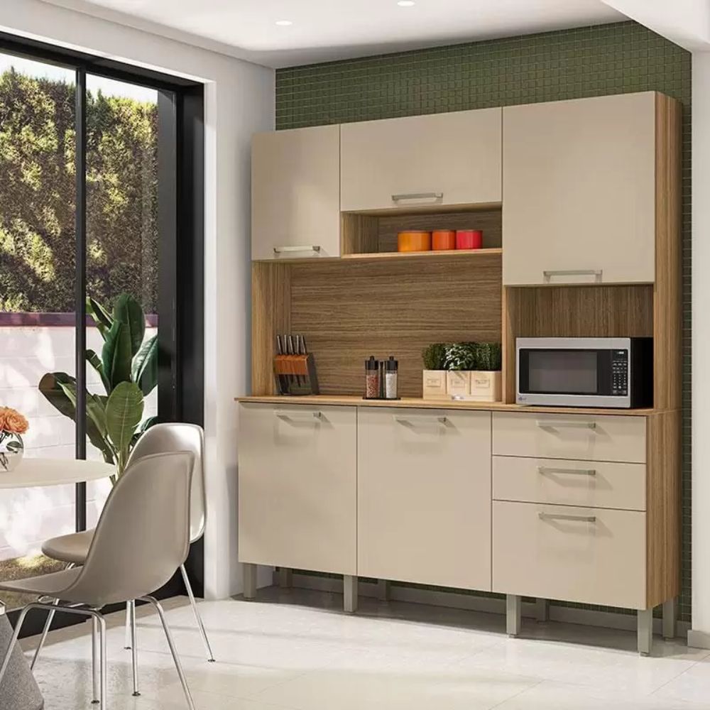 Cozinha Ferrara 6 Portas e 2 Gavetas Freijó Vanilla Kits Paraná