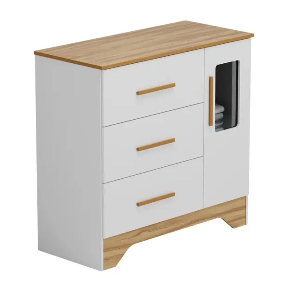 Cômoda Peroba Popy Retrô Plus 3 Gavetas 1 Porta Branco/Amêndoa