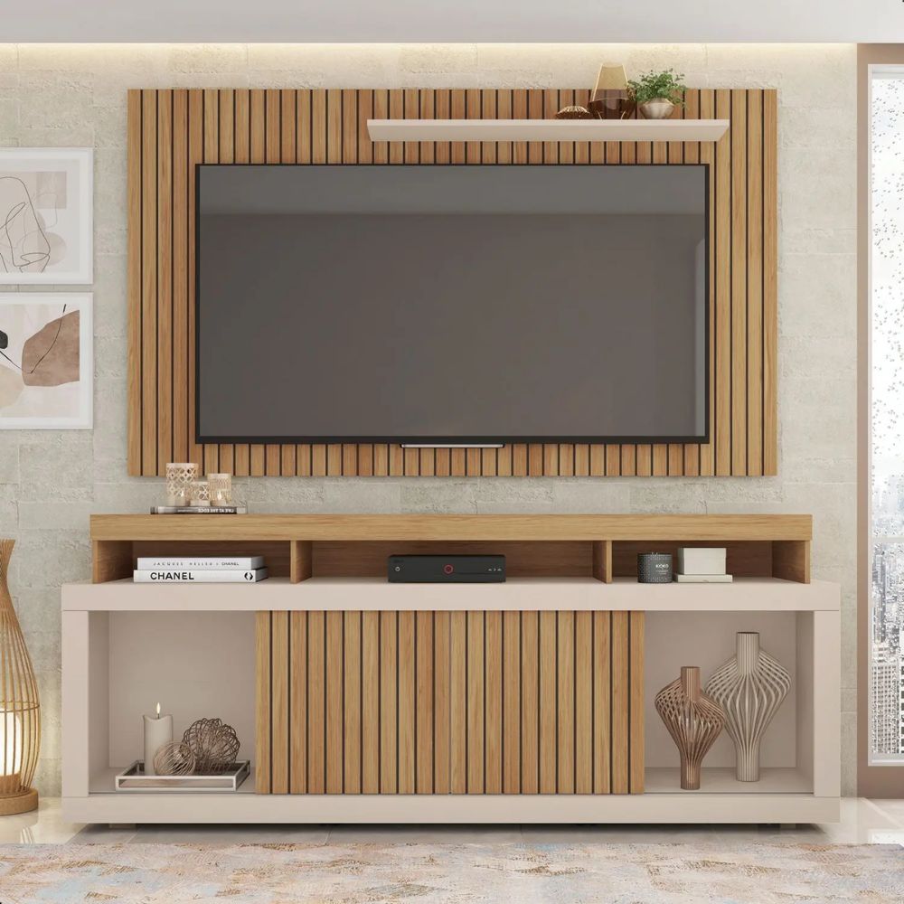 Rack com Painel Caemmun New Oscar Buriti Off White