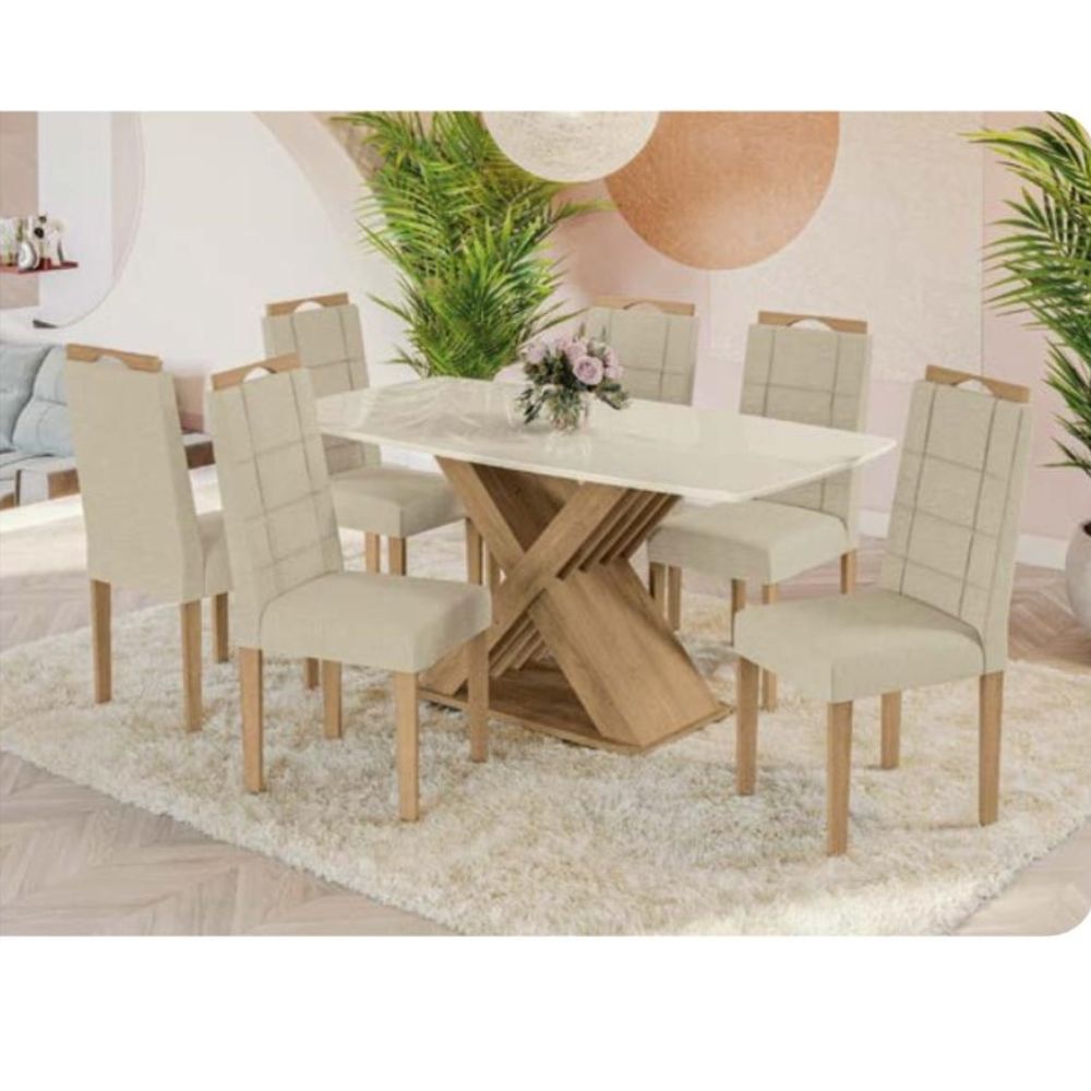 Mesa Kappesberg Larissa com 6 Cadeiras Canela/Off White