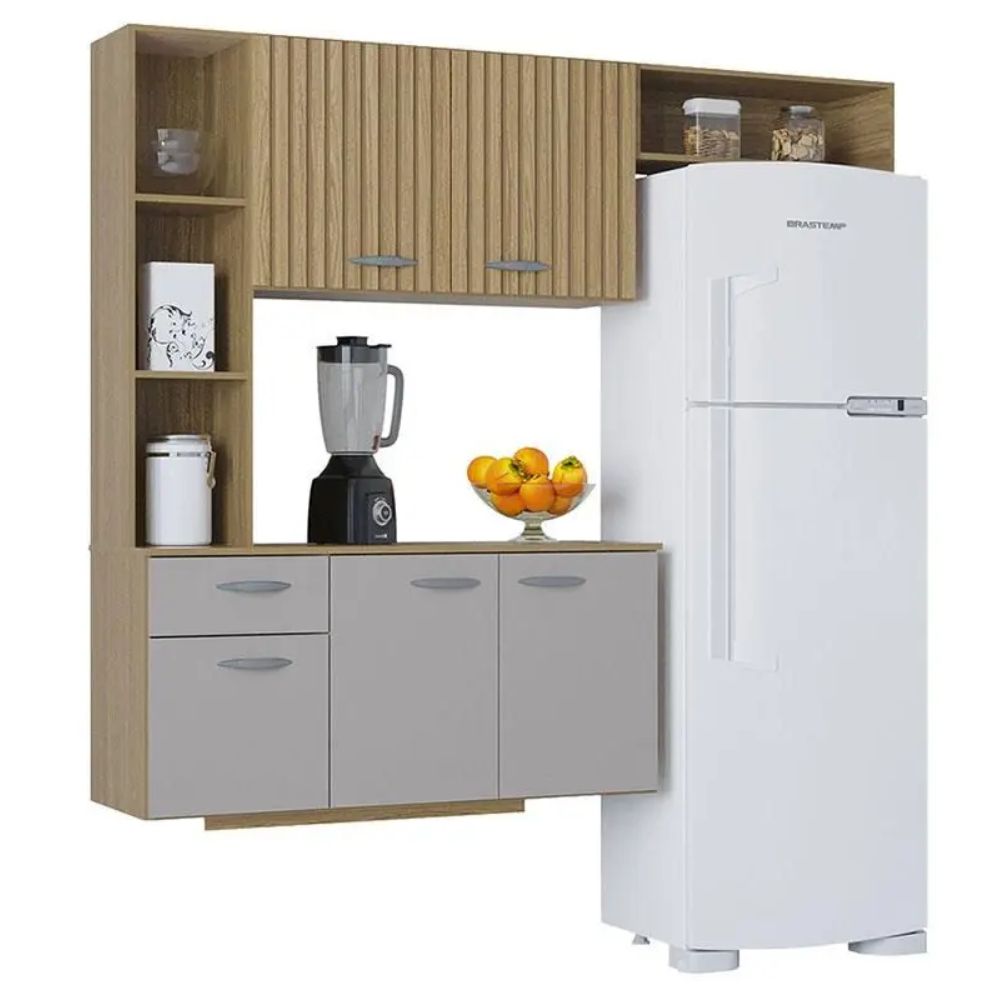Cozinha Suspensa Poquema Isis com Balcão Damasco Ripado/Off White