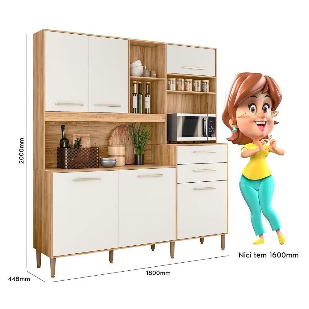 Armário Nicioli Cozinha Salsa 6 Portas 1 Gaveta Freijó/off White Cristal