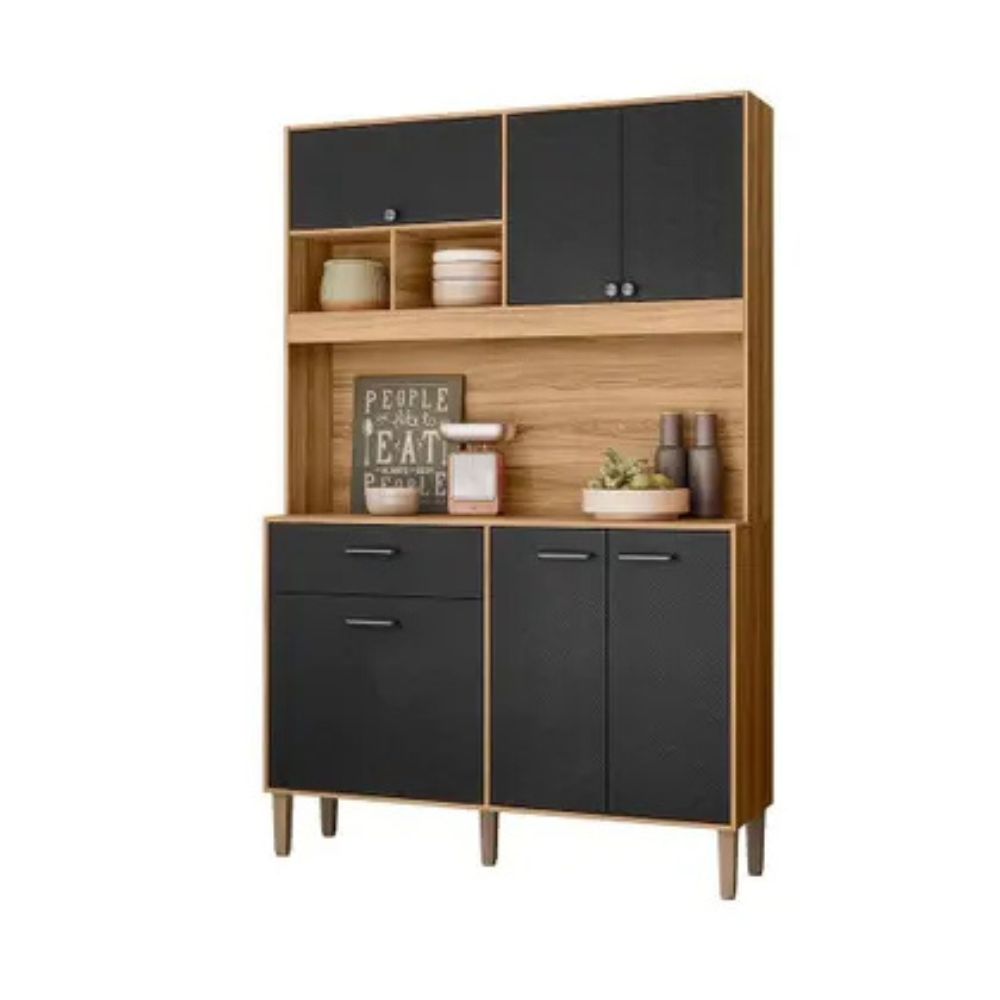 Cozinha Compacta Erva Doce 120 6 Portas 1 Gaveta Freijó/Preto Esfera - Nicioli
