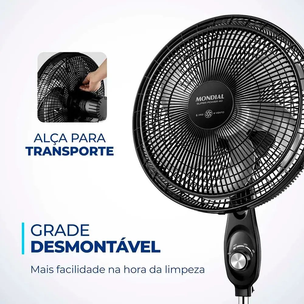 Ventilador de Coluna Mondial Super Power VSP-40C-NB 40cm Preto