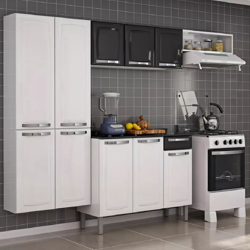 Cozinha Completa em Aço Itatiaia Rose 4 Peças Branco/Preto
