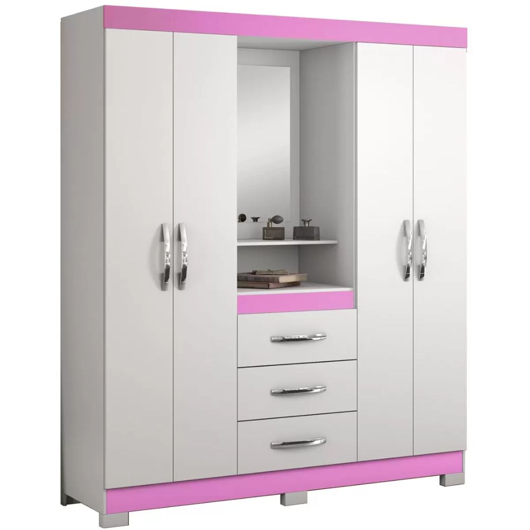 Guarda Roupa Notavel Nt 5015 Ref 129 Branco New/Rosa