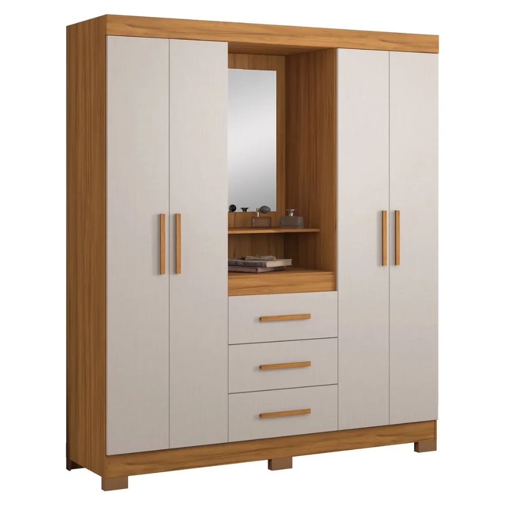 Guarda-Roupa Casal Mirabilis 4 Portas 3 Gavetas com Espelho