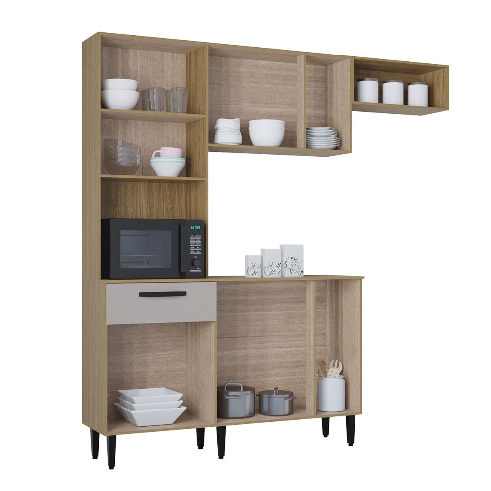 Cozinha Poquema Dora 10 Portas 1 Gaveta Damasco Ripado/Off White