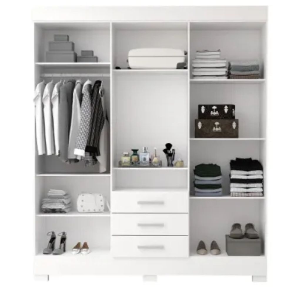 GUARDA ROUPA ACP DEBORA 6 PORTAS 3 GAVETAS CAPELINHA COM PE E ESPELHO BRANCO
