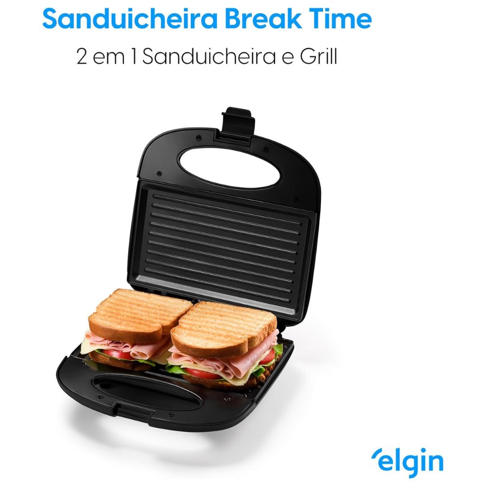 Sanduicheira Grill Break Time Antiaderente 800W Elgin 220V