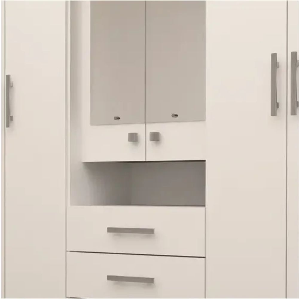 GUARDA ROUPA ACP DEBORA 6 PORTAS 3 GAVETAS CAPELINHA COM PE E ESPELHO BRANCO