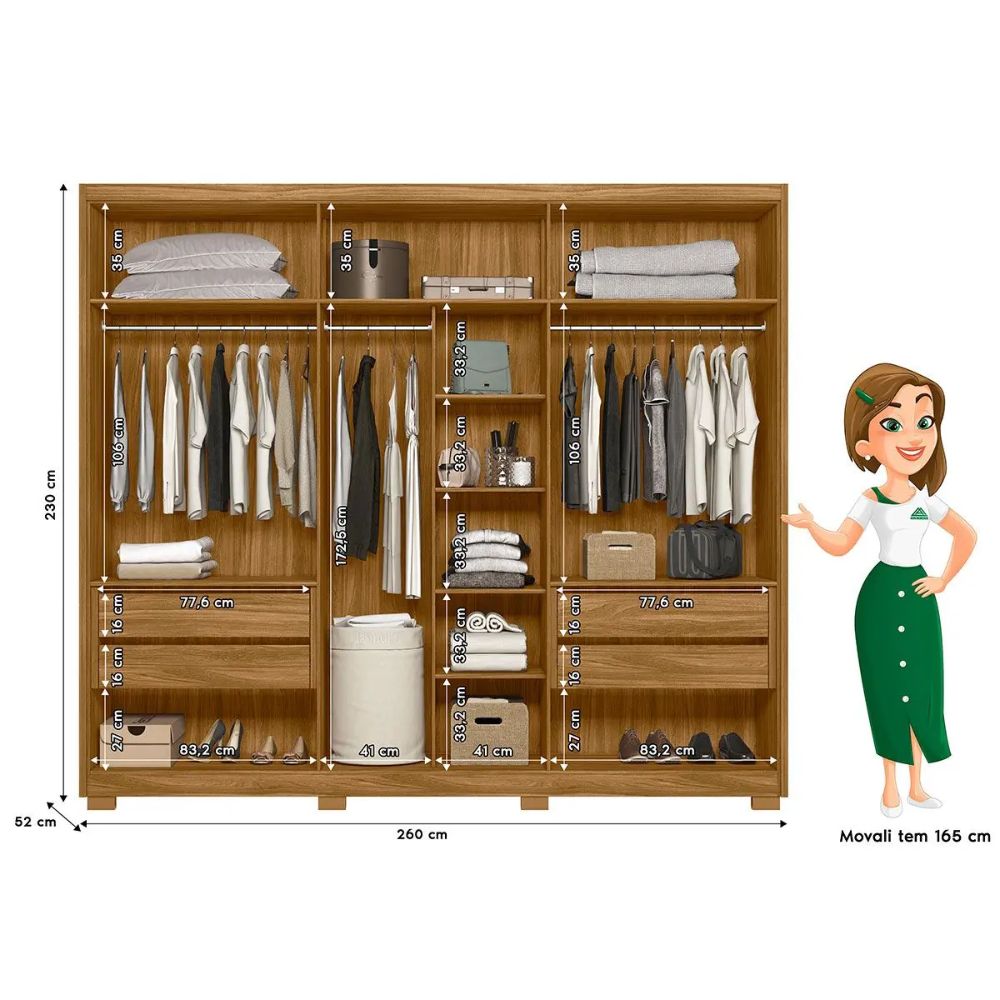 Guarda Roupa Moval Araguaia 034032 Com Espelho Freijo/Off White