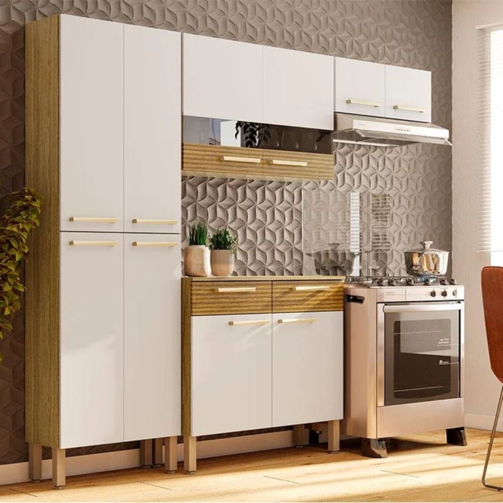 Cozinha Ambiente Nala 4 Peças Freijó Supremo Ripado Kits Paraná