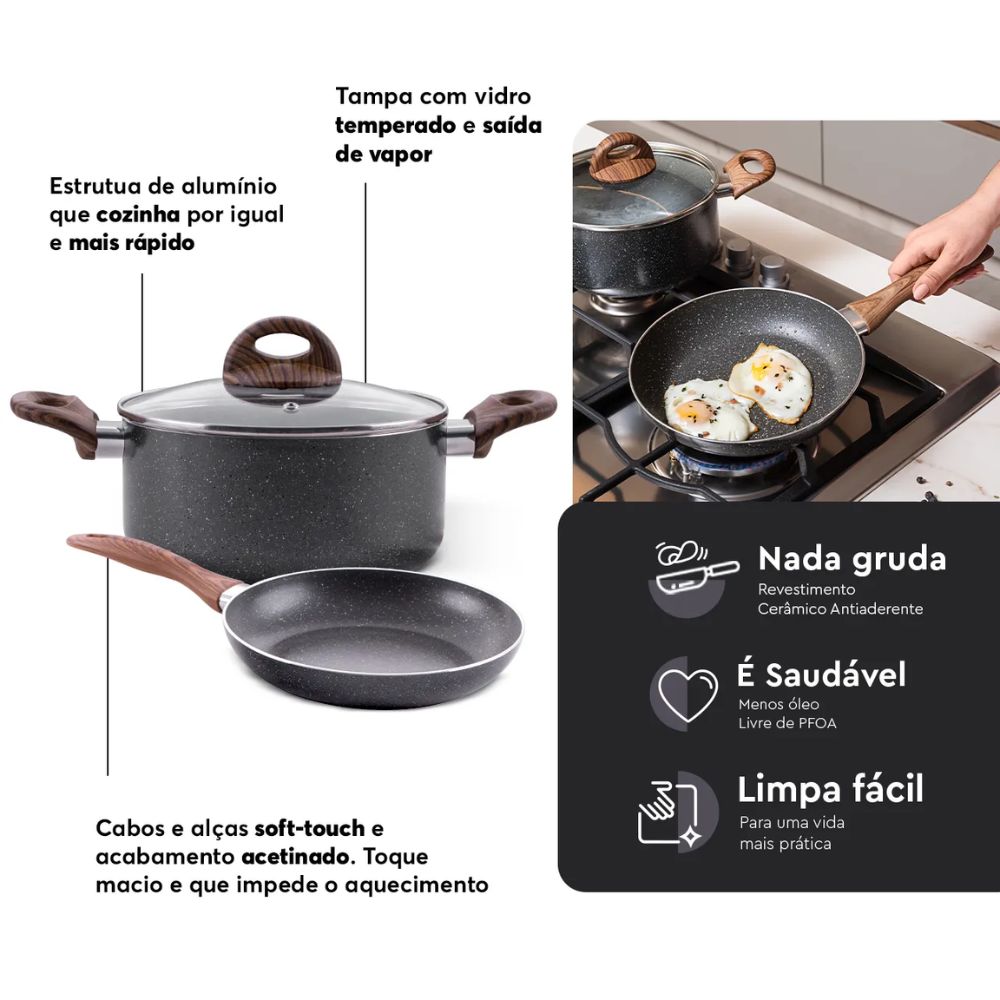 Jogo de Panelas Brinox Ceramic Life Smart Plus 5 Peças
