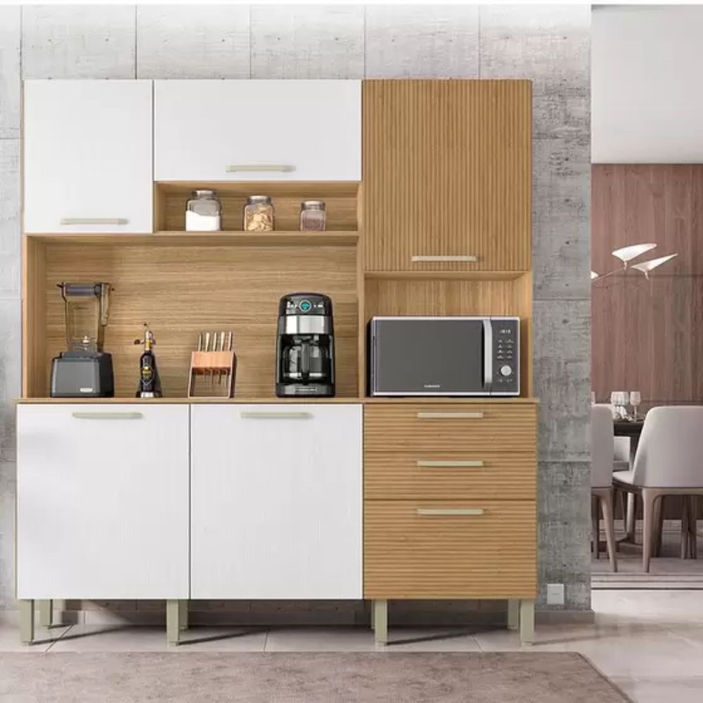 Cozinha Ferrara 6 Portas e 2 Gavetas Freijó Supremo Ripado Kits Paraná