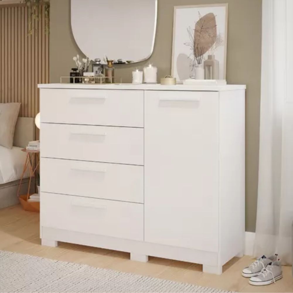 Cômoda Malu Panan 4 Gavetas e 1 Porta Branca