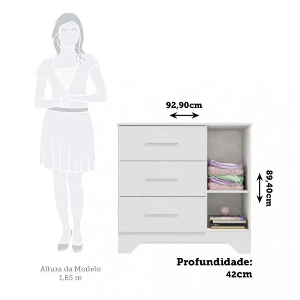 Cômoda Infantil Com Janela 1 Portas 3 Gavetas Popy Retro Peroba Móveis Peroba