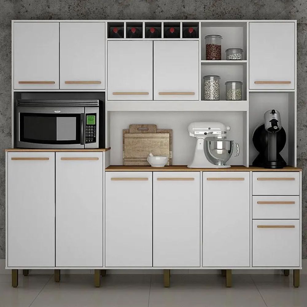 Armário de Cozinha Valdemóveis Petra 10 Portas 3 Gavetas Branco