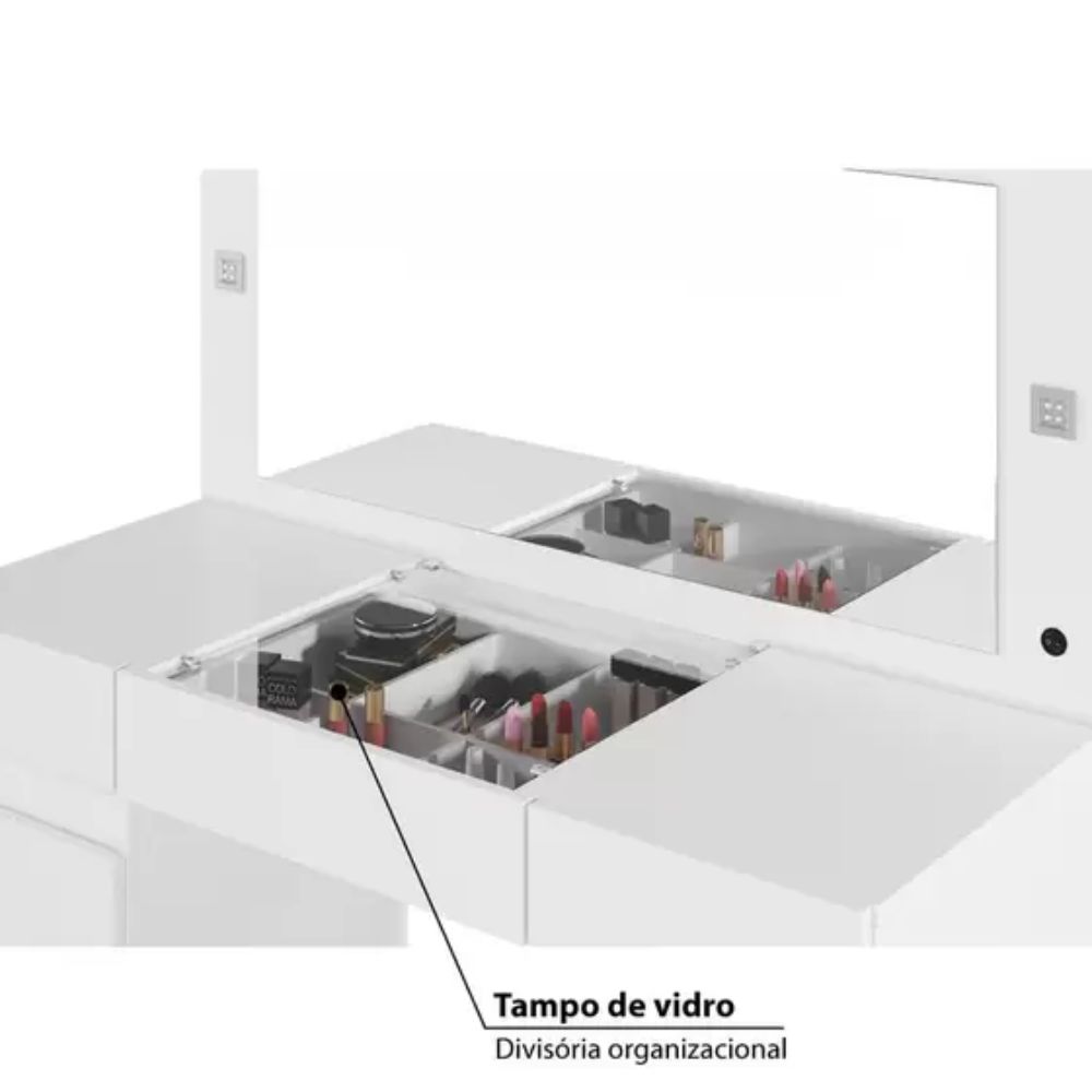 Penteadeira Camarim Studio com 3 Gavetas e 2 Portas Branco Albatroz Móveis