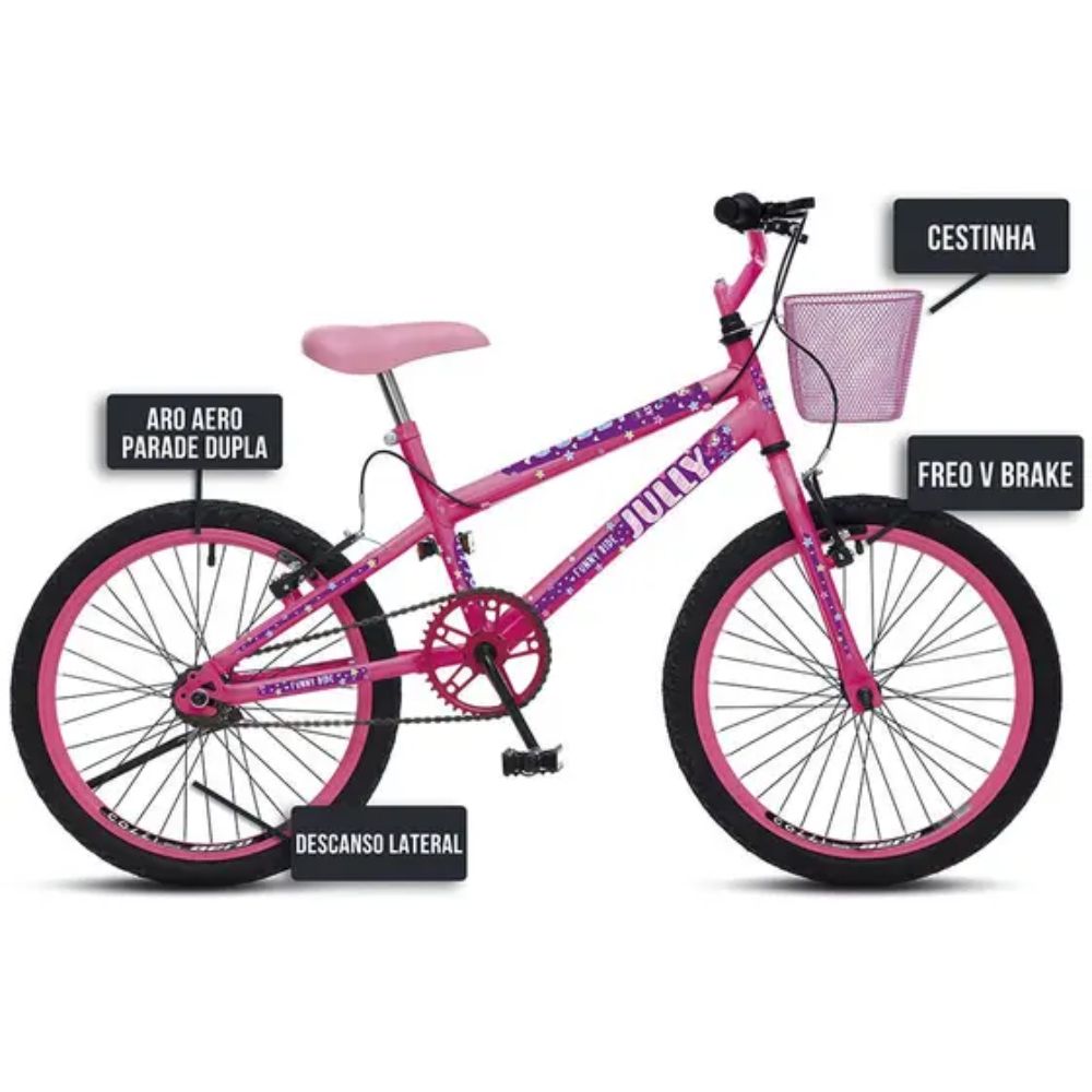 Bicicleta Colli Jully Aro 20 Sem Marcha Feminina Rosa Neon