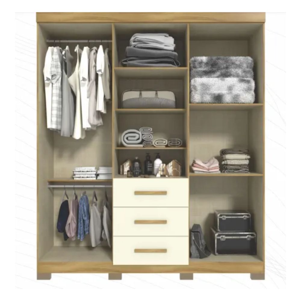 Guarda Roupa Avelan Catania 6 Portas 3 Gavetas Luxo Freijó/Off White