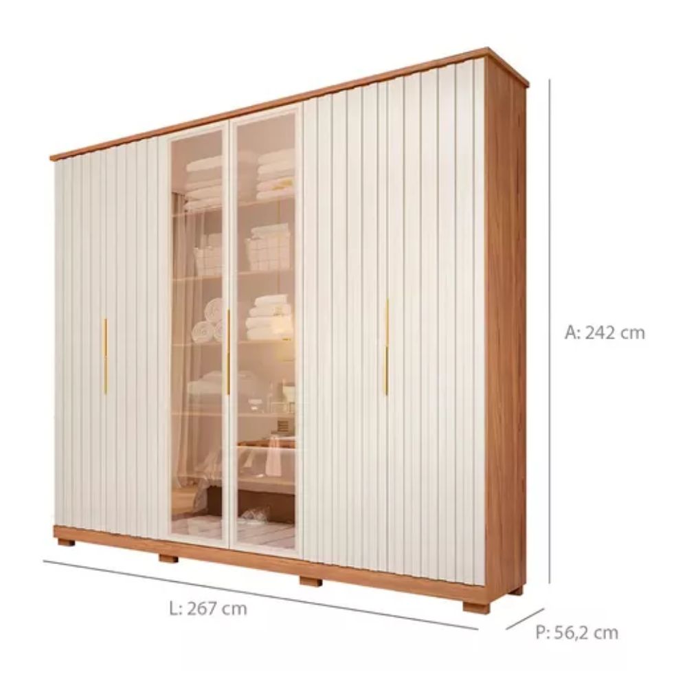 Guarda Roupa Casal 6 Portas La Belle Panan Cor Cinamomo/Off White