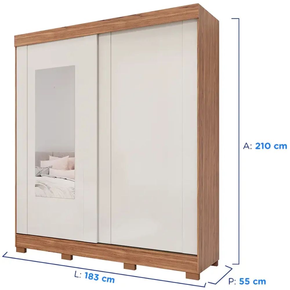 Guarda-Roupa Casal Cinamomo/Off White 2 Portas Correr 3 Gavetas Ilhéus Panan