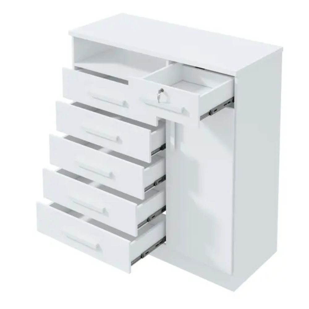 Cômoda Lopas Da Vinci 6 Gavetas 1 Porta com Nicho Branco
