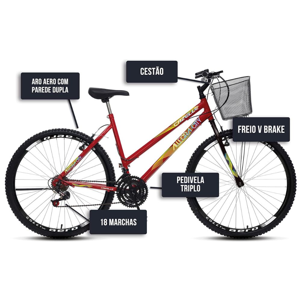 Bicicleta Colli Cazelle Allegra City 18 Marchas Aro 26 Vermelha