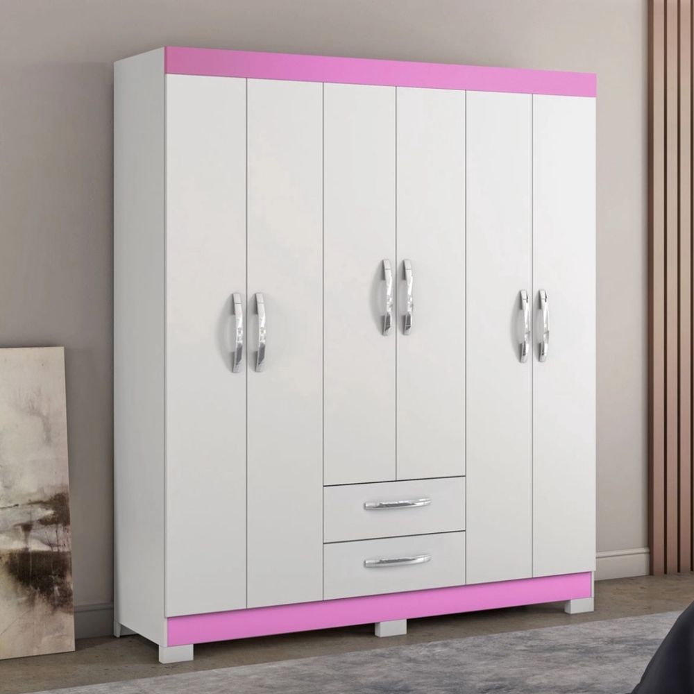 Guarda Roupa Notavel Nt 5130 Branco New/ Rosa