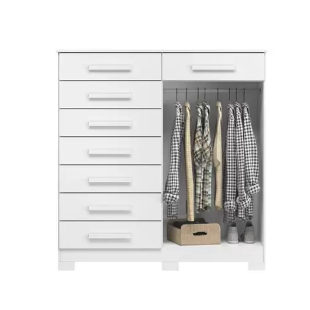 Cômoda 2 Portas 8 Gavetas Verona Albatroz Branco Fosco