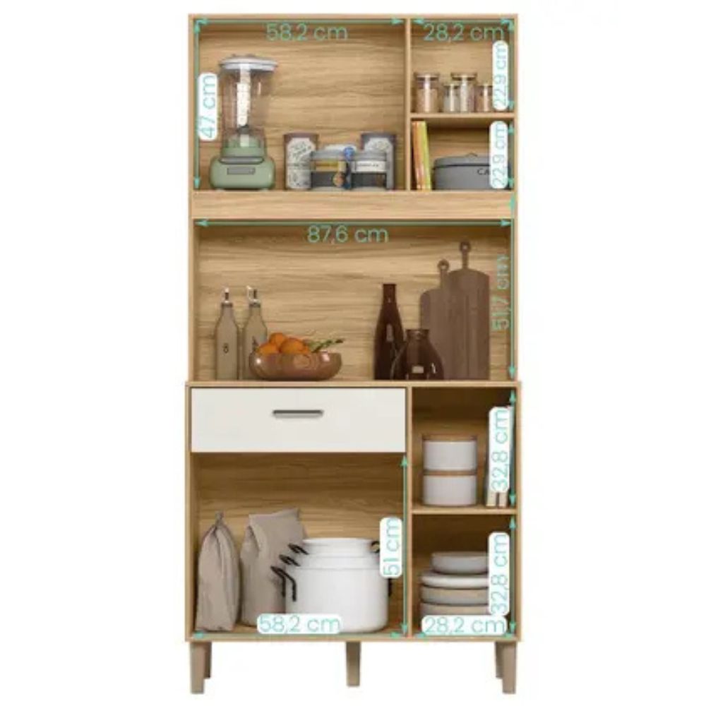 Armario de Cozinha Erva Doce 90 cm 6 Portas e 1 Gaveta - Nicioli
