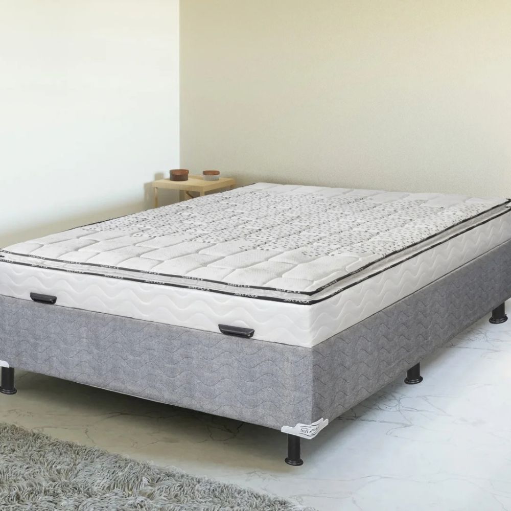 CAMA BAU NAPOLES MOLAS ENSACADAS 138X188X54CM - BRANCO/GRAFITE