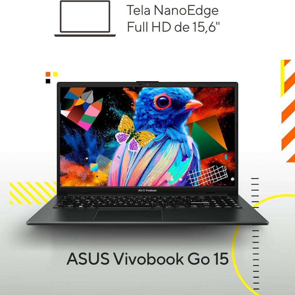 Notebook ASUS VivoBook Go 15, AMD RYZEN 5 7520U, 8GB, 256GB SSD, Tela 15,6" FHD, Mixed Black