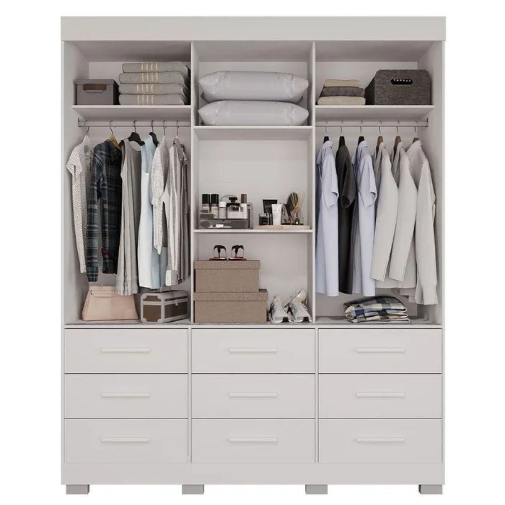 Guarda Roupa New Star 3 Portas 9 Gavetas com Espelho Salleto Branco