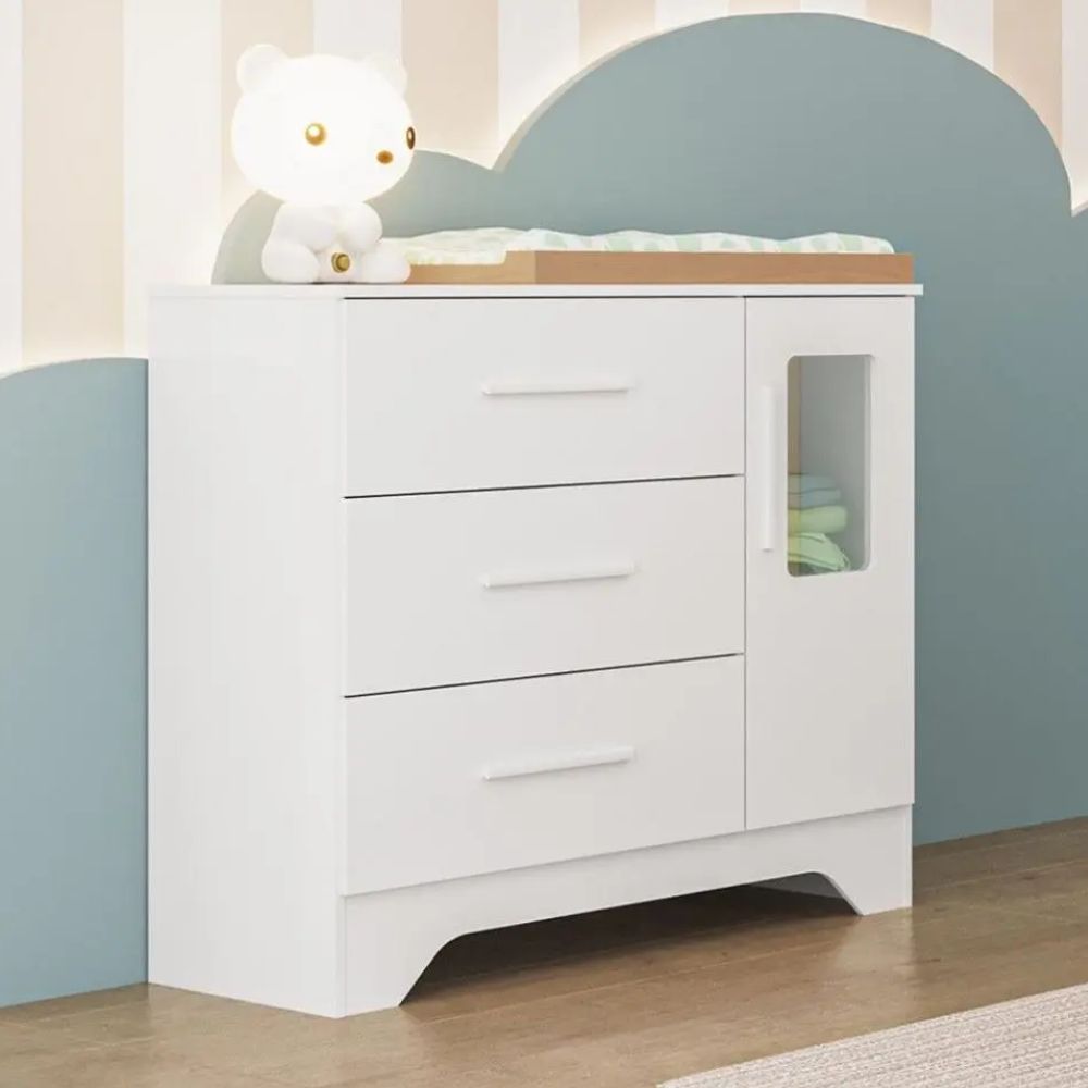 Cômoda Infantil Com Janela 1 Portas 3 Gavetas Popy Retro Peroba Móveis Peroba