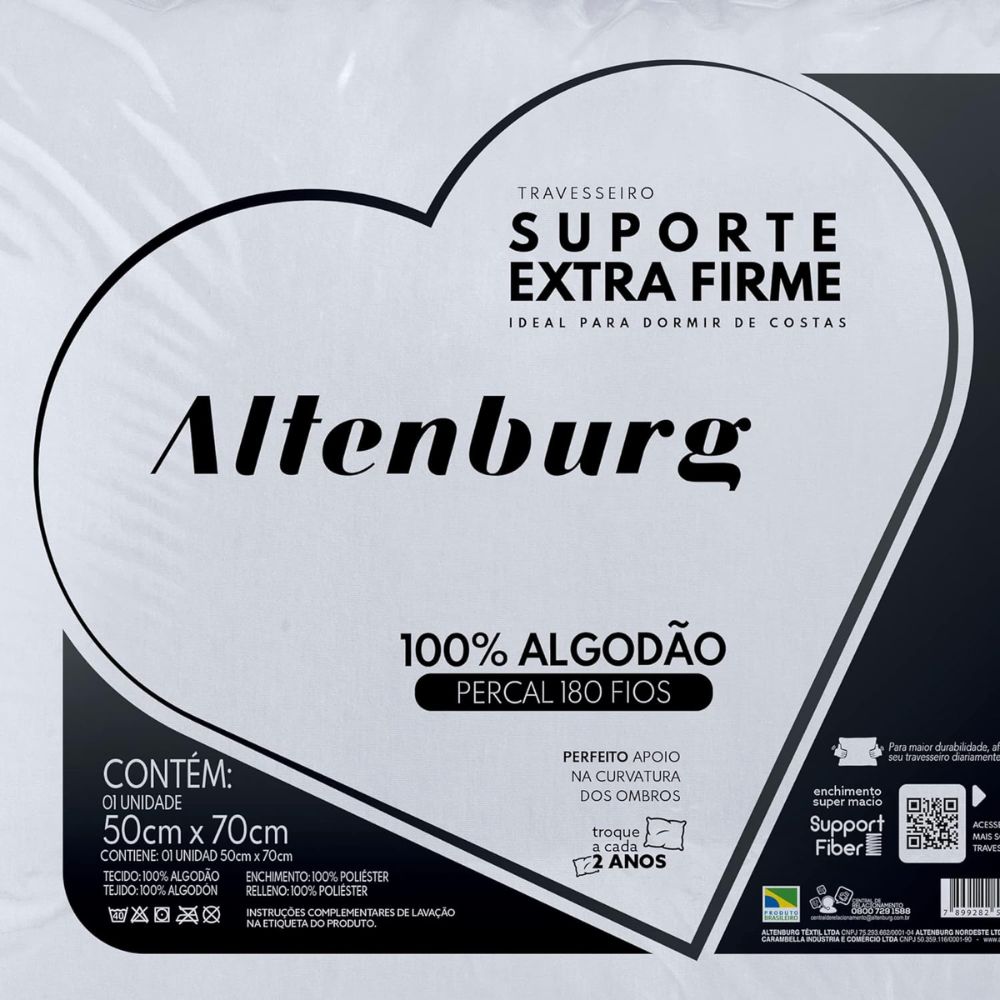 Travesseiro Suporte Extra Firme Altenburg Extra Branco 48x68cm